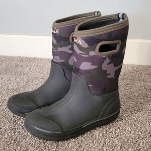 Hisea Youth Size 4 Waterproof Rain Boots Seamless Neoprene Camo Black